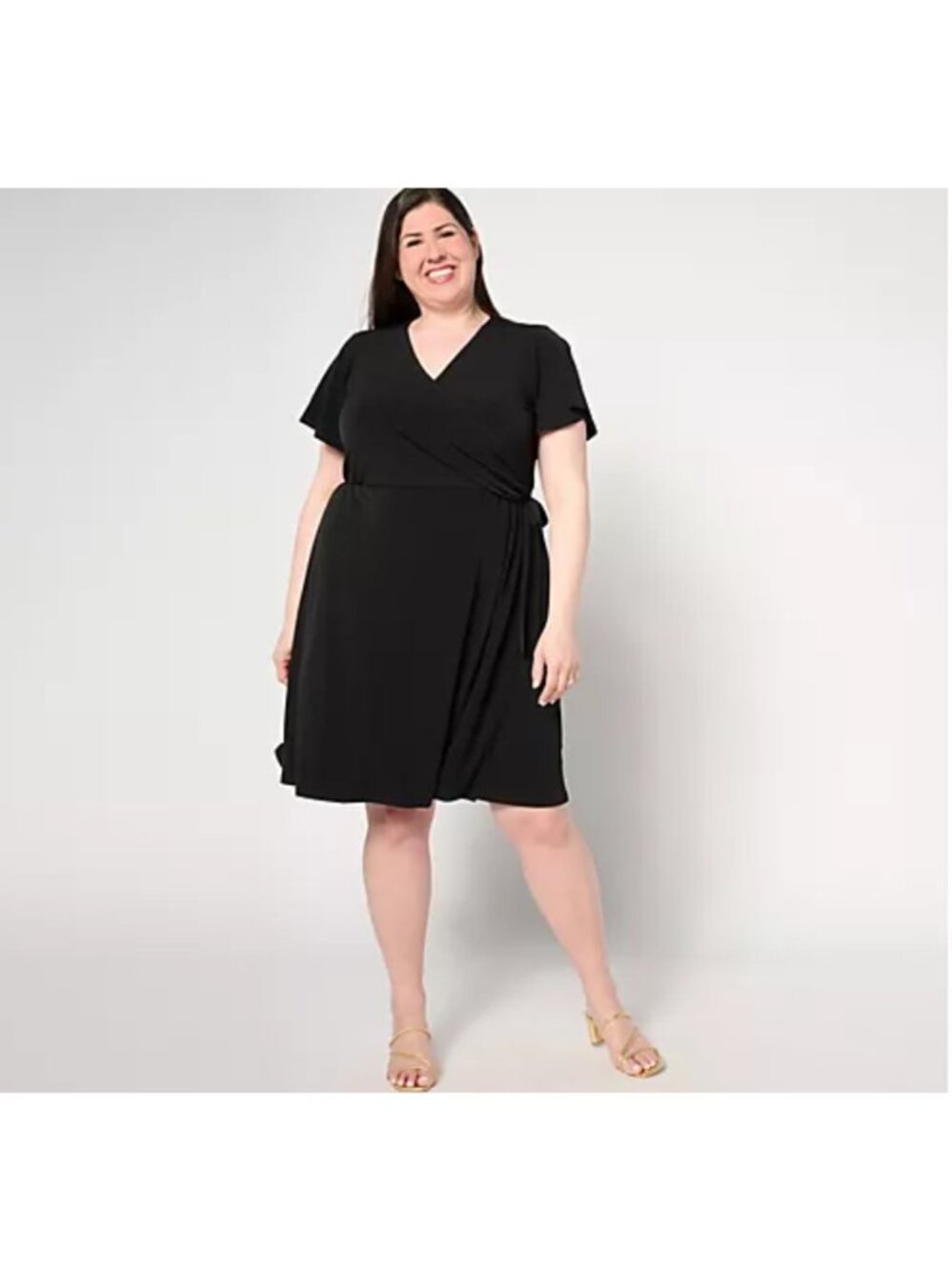 Susan Graver Women Dress Sz XL Tall Liquid Knit Faux Wrap Black A646287
